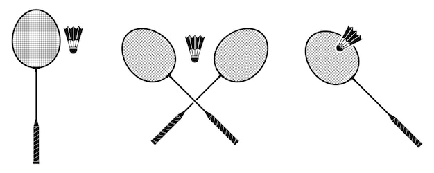 Vector raquetas de bádminton cruzadas y logotipo de icono de shuttelecock aislado sobre fondo blanco