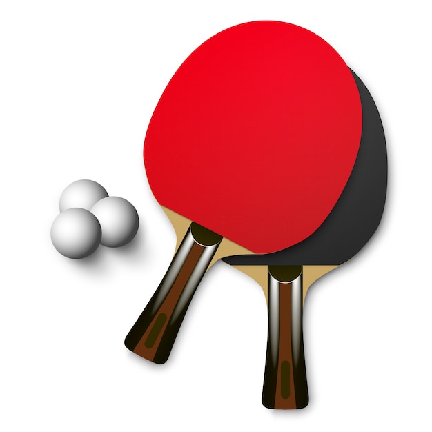 raquetas de tenis de mesa de madera roja y negra con pelotas. juego de ping pong