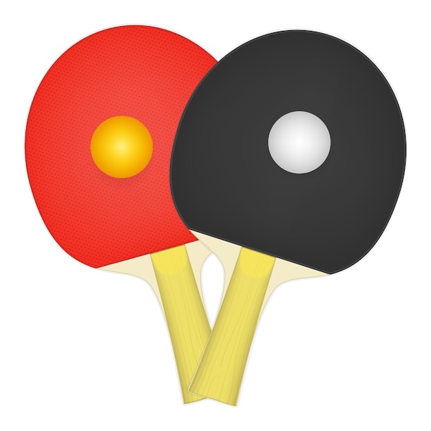 Raquetas de tenis de mesa de ping pong dos bolas aisladas en un fondo blanco Ilustración vectorial