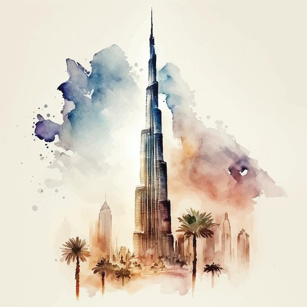 El rascacielos de Dubai Pintura de acuarela
