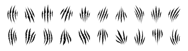 Rasguños de garras de animales Iconos de garras Colección de rasguños Iconos vectoriales de estilo silueta