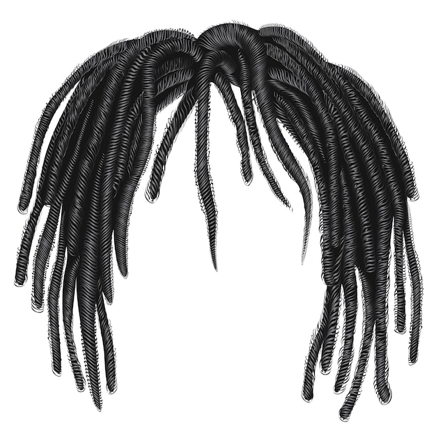 Rastas de pelo largo africano de moda. 3d realista peluca de estilo de belleza de moda.