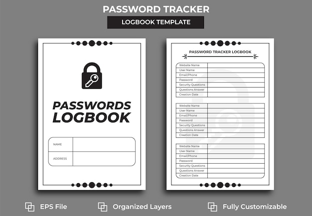 Rastreador de contraseñas de redes sociales o diseño de interiores kdp de logbook