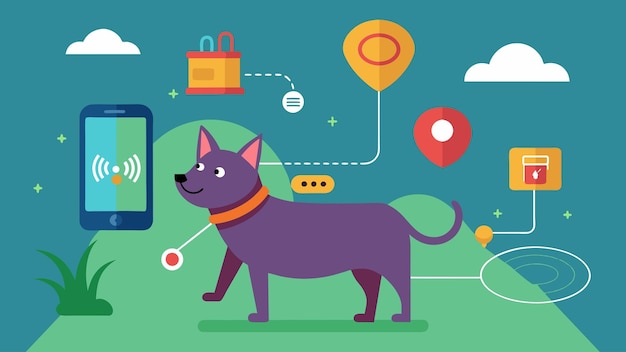 Vector un rastreador de mascotas portátil que utiliza tecnología gps para localizar una mascota perdida y proporcionar actualizaciones en tiempo real a