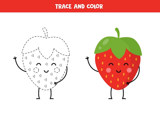 Rastrear y colorear la fresa linda Hoja de trabajo imprimible para niños