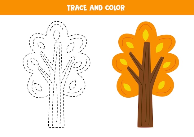 Rastrear y colorear lindo vector colorido árbol de otoño