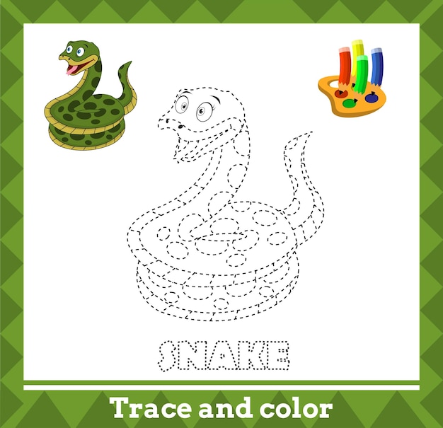 Rastrear y colorear para niños, página de actividades para niños con vector de serpiente