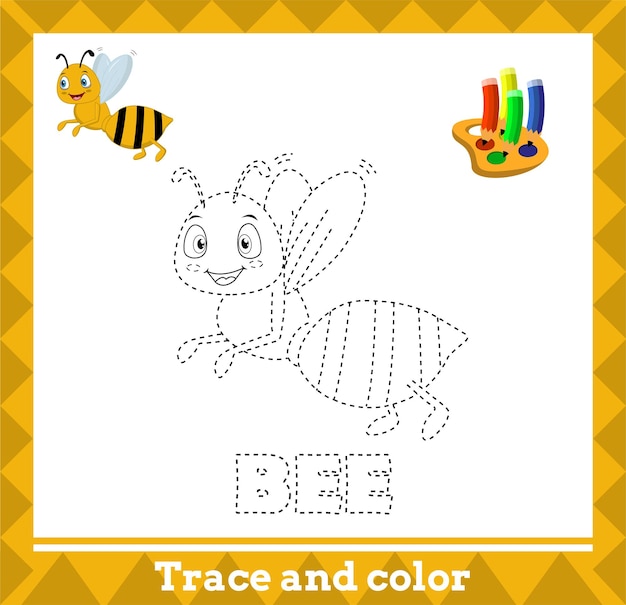 Rastrear y colorear para niños, página de actividades para niños con vectores de abejas