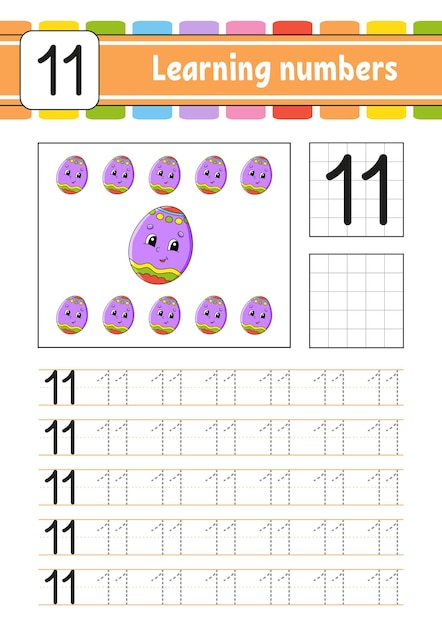 Rastrear y escribir números Práctica de escritura a mano Números de aprendizaje para niños Hoja de trabajo de desarrollo educativo Página de actividad Ilustración vectorial