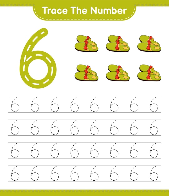 Rastrear el número Número de rastreo con zapatillas Juego educativo para niños hoja de cálculo imprimible ilustración vectorial