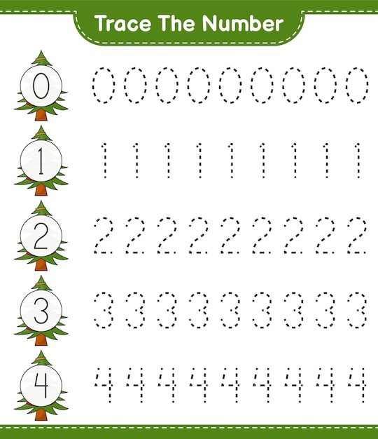 Rastrear el número rastrear el número con el árbol de navidad juego educativo para niños hoja de trabajo imprimible