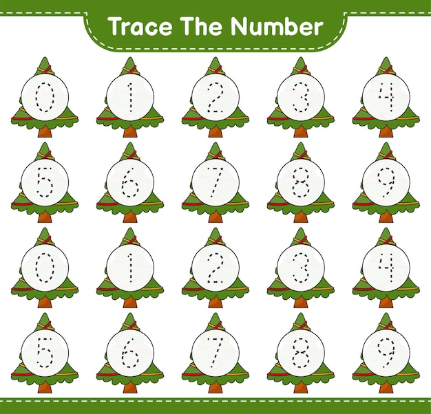 Rastrear el número Rastrear el número con el árbol de Navidad Juego educativo para niños Hoja de trabajo imprimible