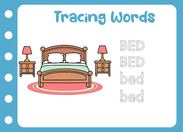 rastrear la palabra de cama cama para niños