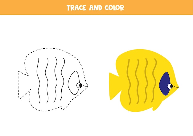 Rastree y coloree lindos peces de mar. Juego educativo para niños. Práctica de escritura y coloración.