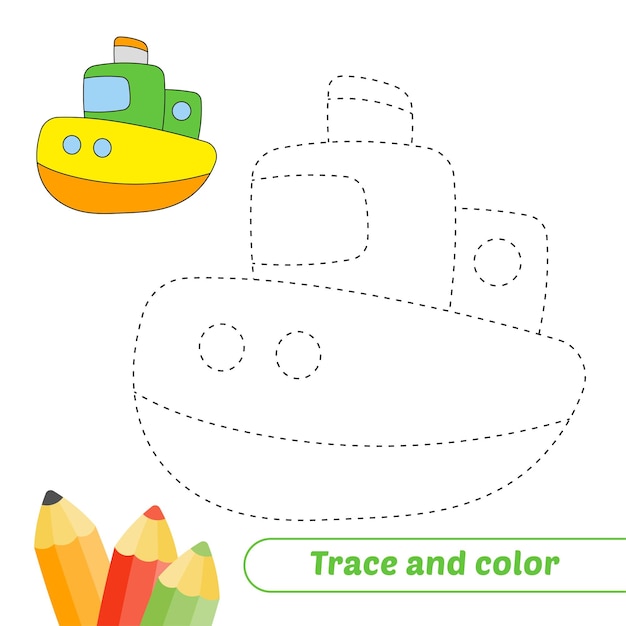 Rastreo y color para vector de barco de niños