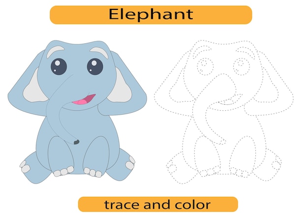 Vector rastreo de líneas para el desarrollo de niños práctica de escritura a mano de elefante graciosa para niños vector eps10