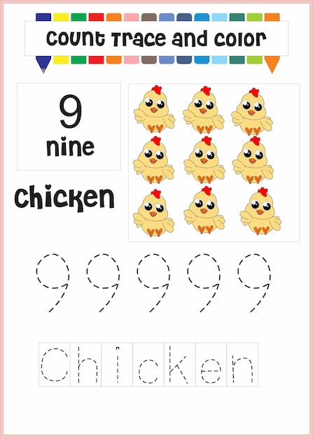 Rastreo numérico y color pollo número 9.