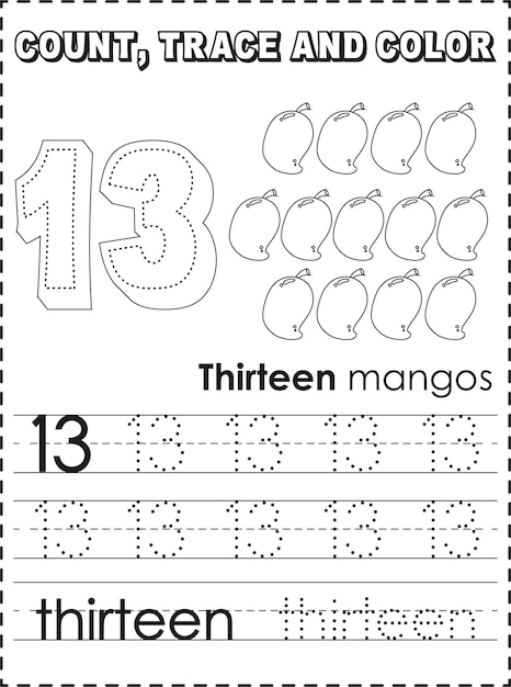 Rastreo de números imprimibles para colorear para niños Vector Premium