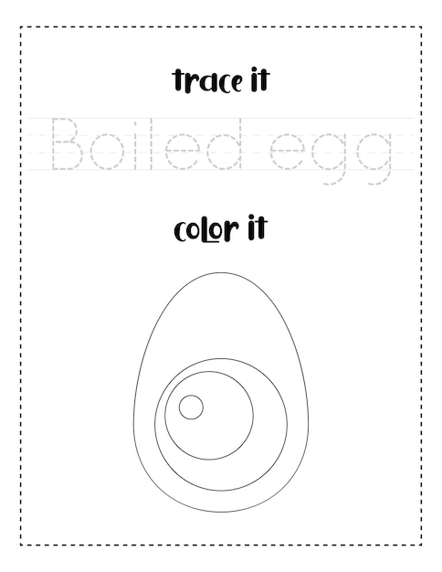 rastreo de palabras de escritura a mano y práctica de escritura a mano con huevo cocido en color para niños
