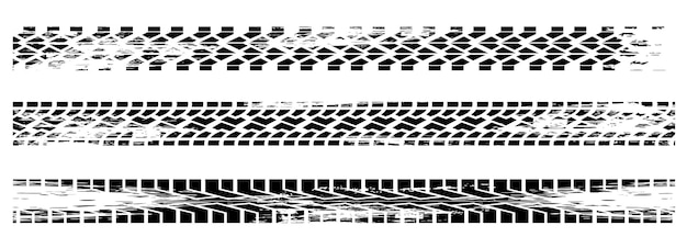 Rastros de colección de neumáticos en blanco y negro. huellas de neumáticos con textura grunge separadas marcas de neumáticos neumáticos
