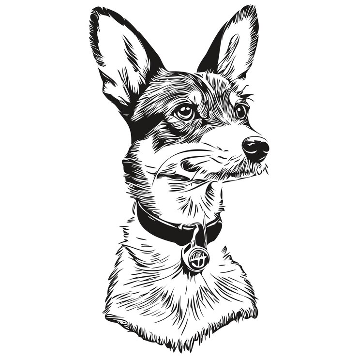 Vector rat terrier perro silueta mascota personaje clip art vector mascotas dibujo blanco y negro mascota de raza realista