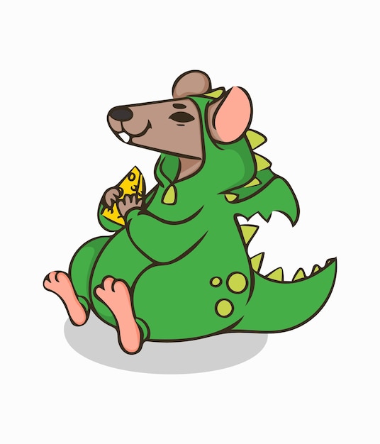 Rata divertida en traje de dinosaurio Ilustración de color Imagen aislada sobre fondo blanco Elemento de diseño