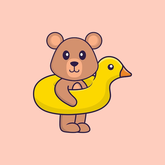 Rata linda con boya de pato. Concepto de dibujos animados de animales aislado. Estilo de dibujos animados plana