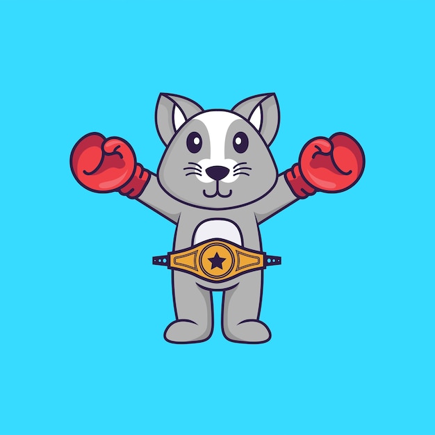 Rata linda en traje de boxeador con cinturón de campeón. Concepto de dibujos animados de animales aislado.
