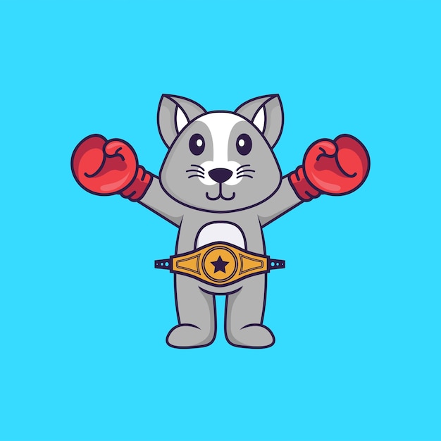 Vector rata linda en traje de boxeador con cinturón de campeón. concepto de dibujos animados de animales aislado.