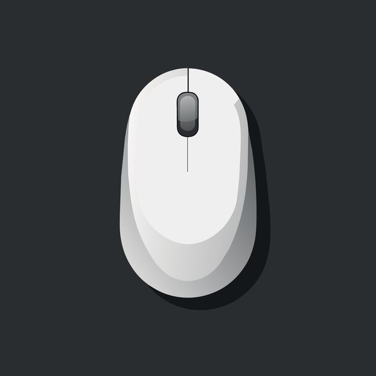 Vector rato de computadora inalámbrico blanco limpio en fondo negro oscuro con espacio de copia usando como clic a través