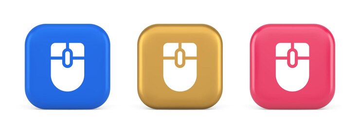 Vector el ratón de la computadora se desplaza por el dispositivo, el cursor hace clic en el botón, el control es el ciberespacio, la interfaz es 3d, los iconos son realistas.