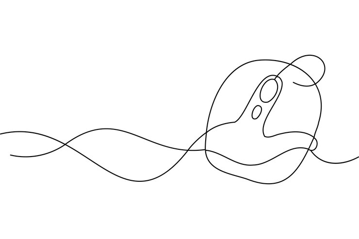 Vector el ratón de computadora es un arte de línea continua, una ilustración de vector plano aislado sobre un fondo blanco.