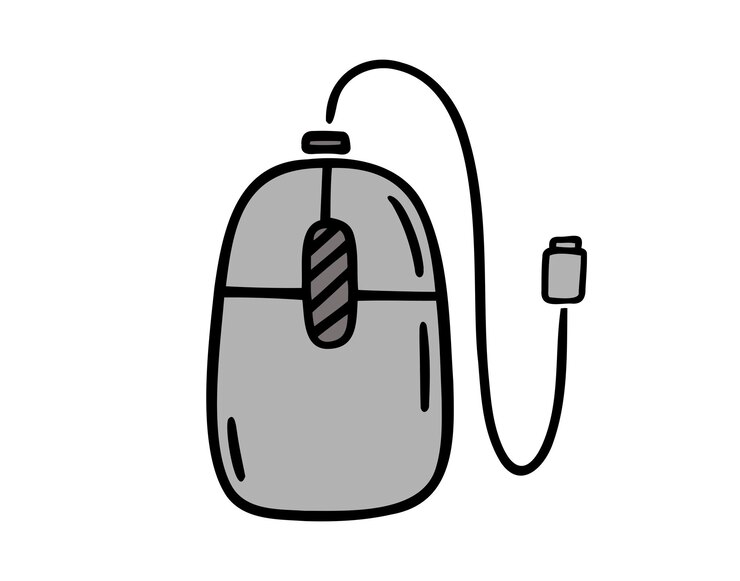 Vector ratón de computadora con icono de alambre dibujado a mano dibujado en línea de dibujos animados de colores dibujando clipart símbolo vector