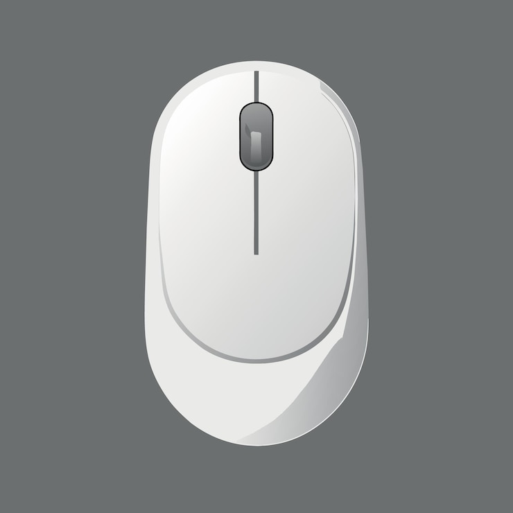 Vector ratón de computadora inalámbrico blanco limpio en fondo gris con espacio de copia usando como tasa de clic