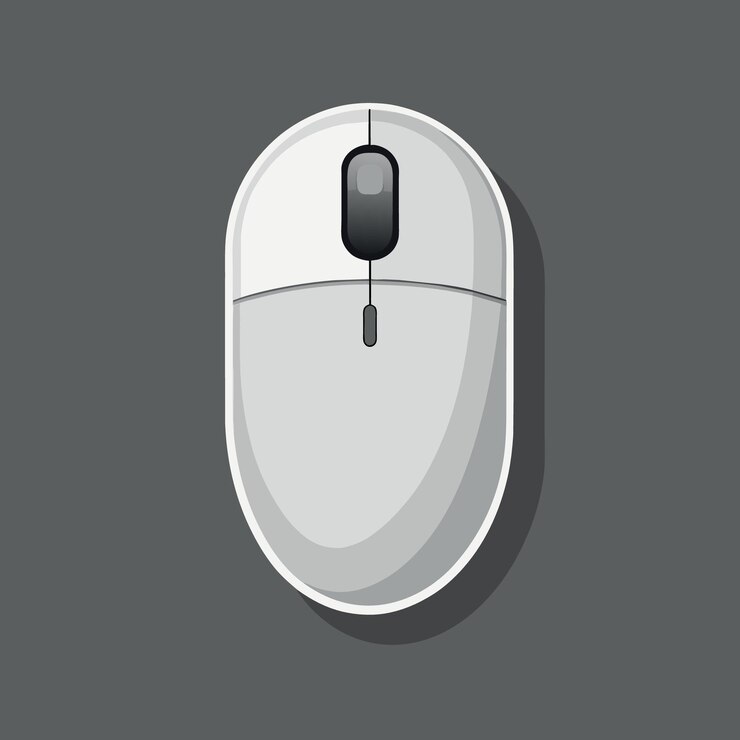 Vector ratón de computadora inalámbrico blanco limpio en fondo gris con espacio de copia usando como tasa de clic