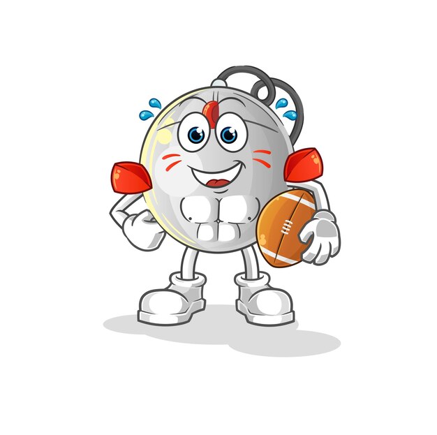 Ratón de computadora jugando personaje de rugby. vector de mascota de dibujos animados