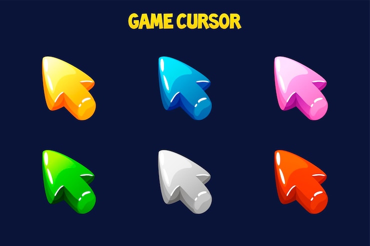 Vector ratón de la computadora móvil de los iconos de las flechas del color del cursor del juego