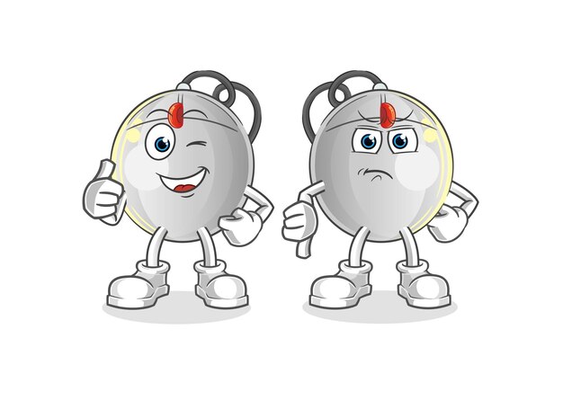 Ratón de computadora pulgar hacia arriba y pulgar hacia abajo. vector de mascota de dibujos animados