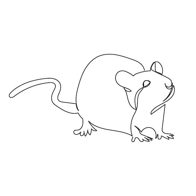 Ratón de dibujo de una sola línea continua aislado vectorial