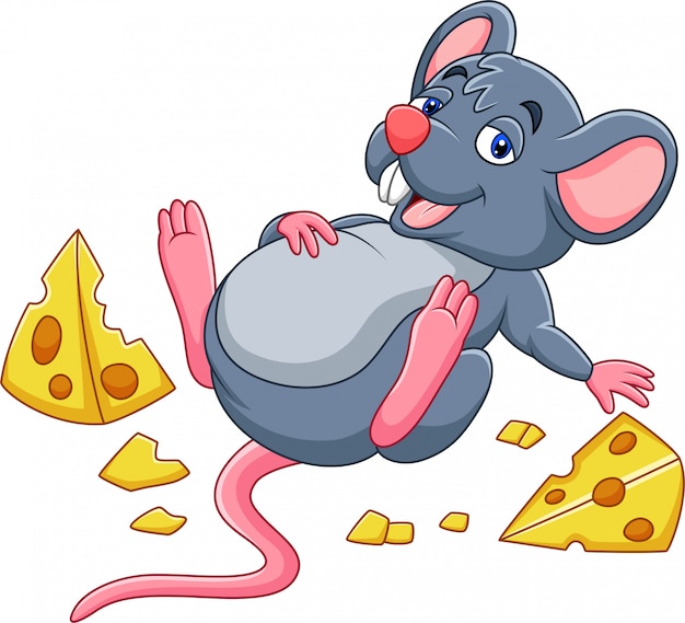 Vector ratón de dibujos animados con queso y panza.