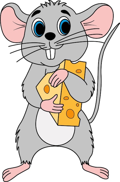 Ratón de dibujos animados con un trozo de queso