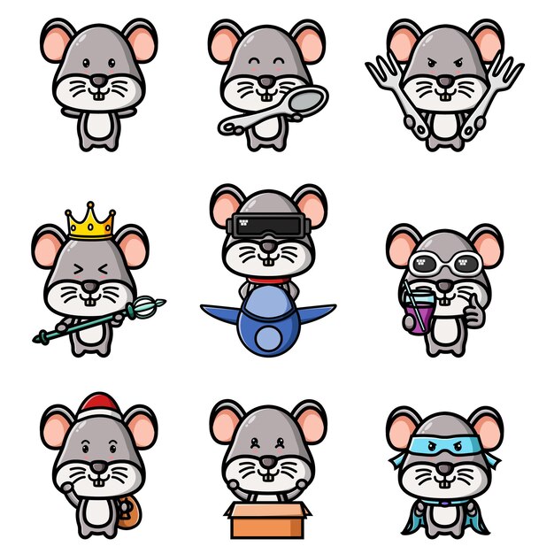 El ratón feliz del conjunto de ilustración del paquete de mascotas