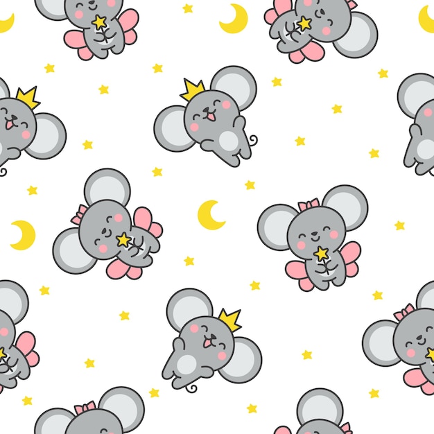 El ratón kawaii es lindo, con un patrón sin costuras.