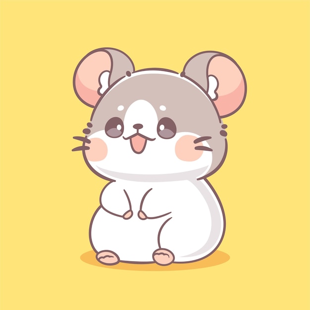 El ratón Kawaii se sienta. Es un animal de carácter lindo.