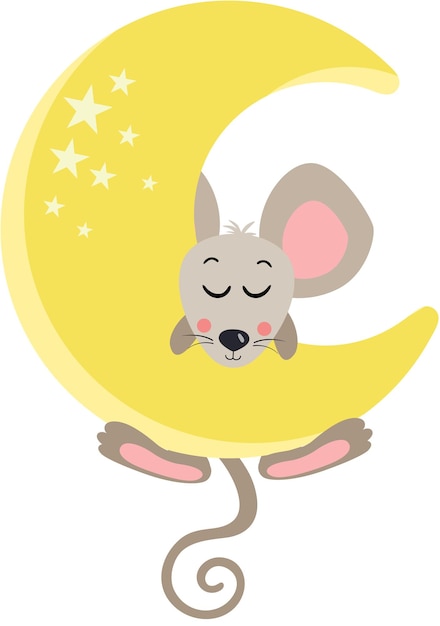 Un ratón lindo colgado en la luna amarilla
