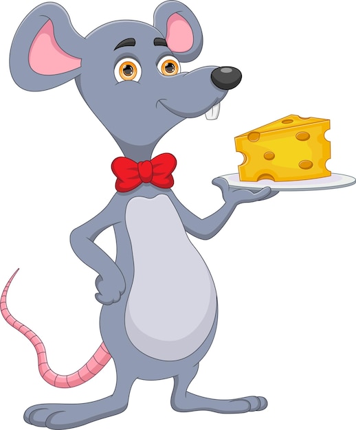 Vector ratón lindo con dibujos animados de queso