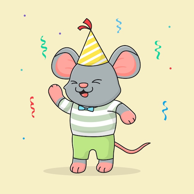 Ratón lindo feliz cumpleaños con sombrero
