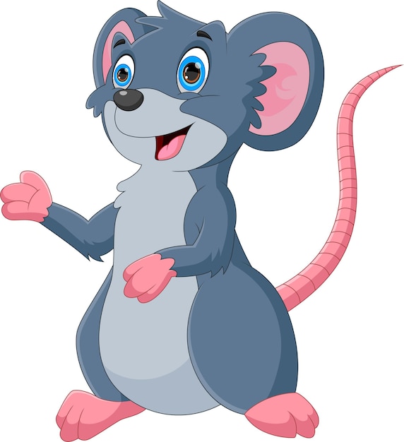 ratón lindo de la historieta que agita en el fondo blanco