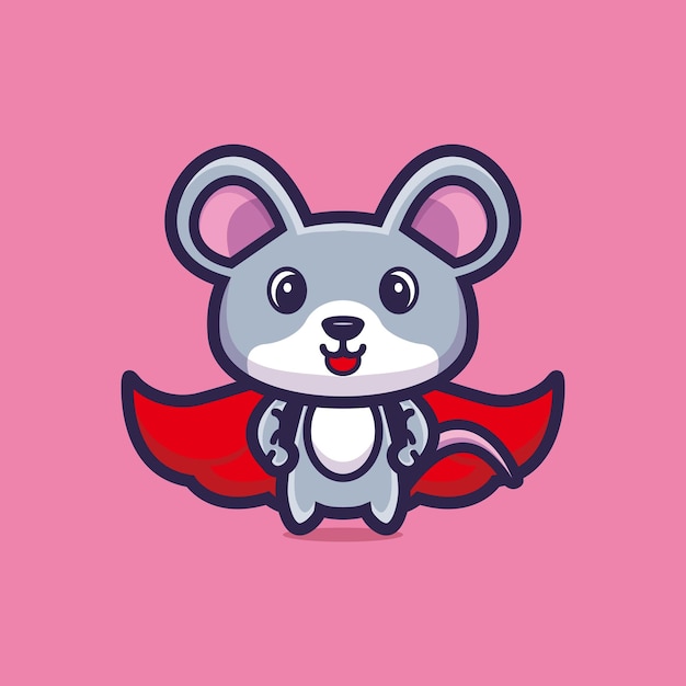 Ratón lindo de pie con personaje de dibujos animados de capa roja vector premium