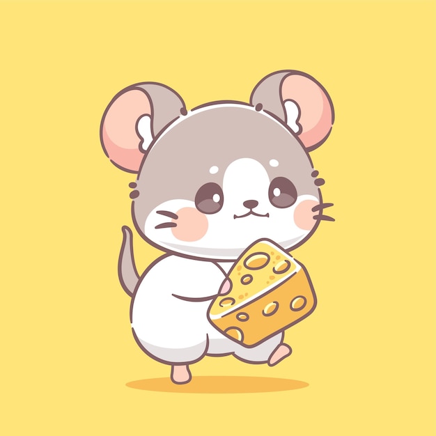 El ratón lindo con el queso es un animal de carácter kawaii.